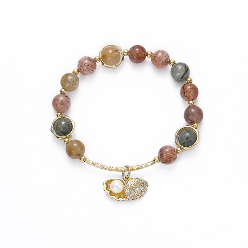 Bracelet de perles de protection en coquillage de quartz rutile coloré naturel de Buddha Stones