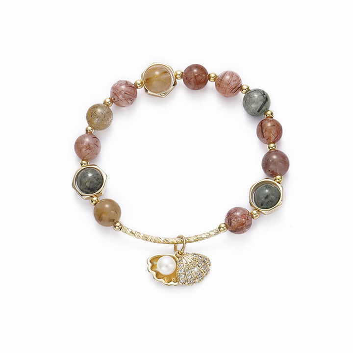Bracelet de perles de protection en coquillage de quartz rutile coloré naturel de Buddha Stones