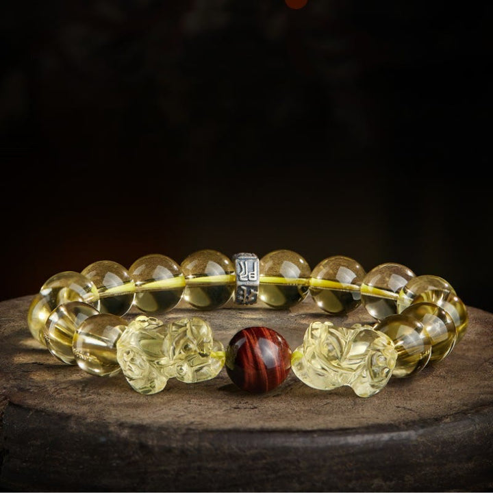 Bracelet de protection de prospérité en œil de tigre double PiXiu en Buddha Stones