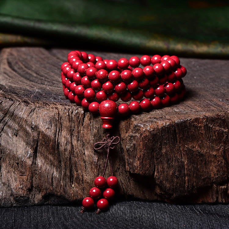 Bracelet de bénédiction gravé avec 108 Buddha Stones de Mala en cinabre et motif Om Mani Padme Hum - image 19