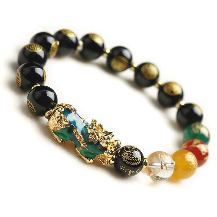Bracelet porte-bonheur en obsidienne Pixiu à changement de couleur Buddha Stones
