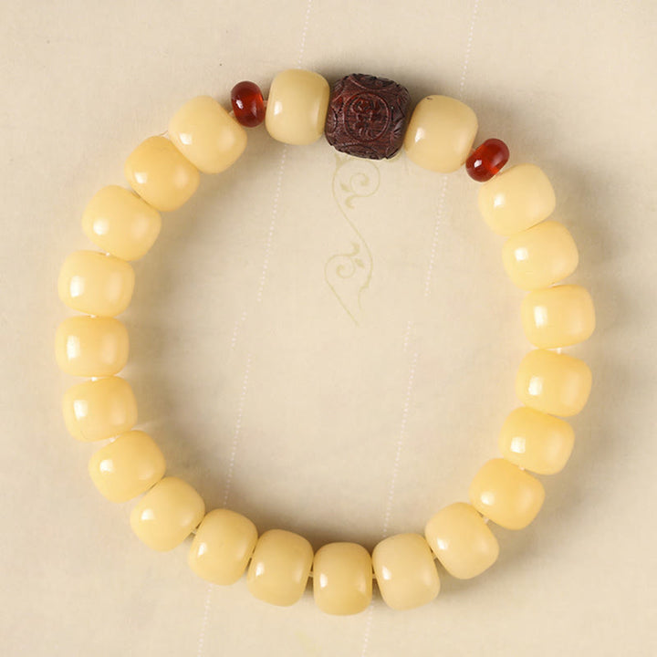 Bracelet de paix en perles de caractère Fu avec des Buddha Stones et des graines de Bodhi
