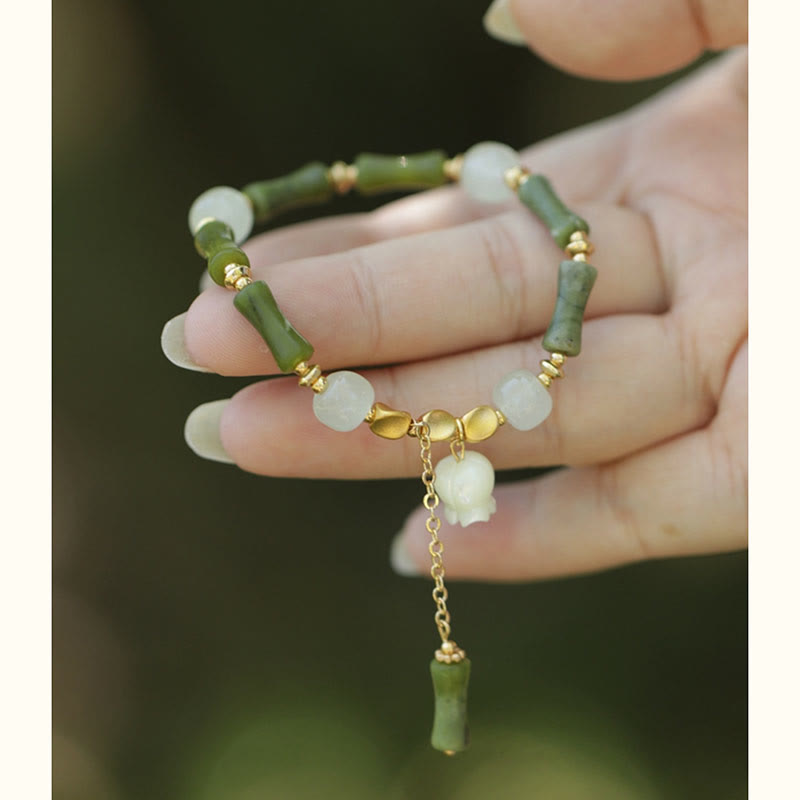 Bracelet de richesse en jade et bambou vert Buddha Stones