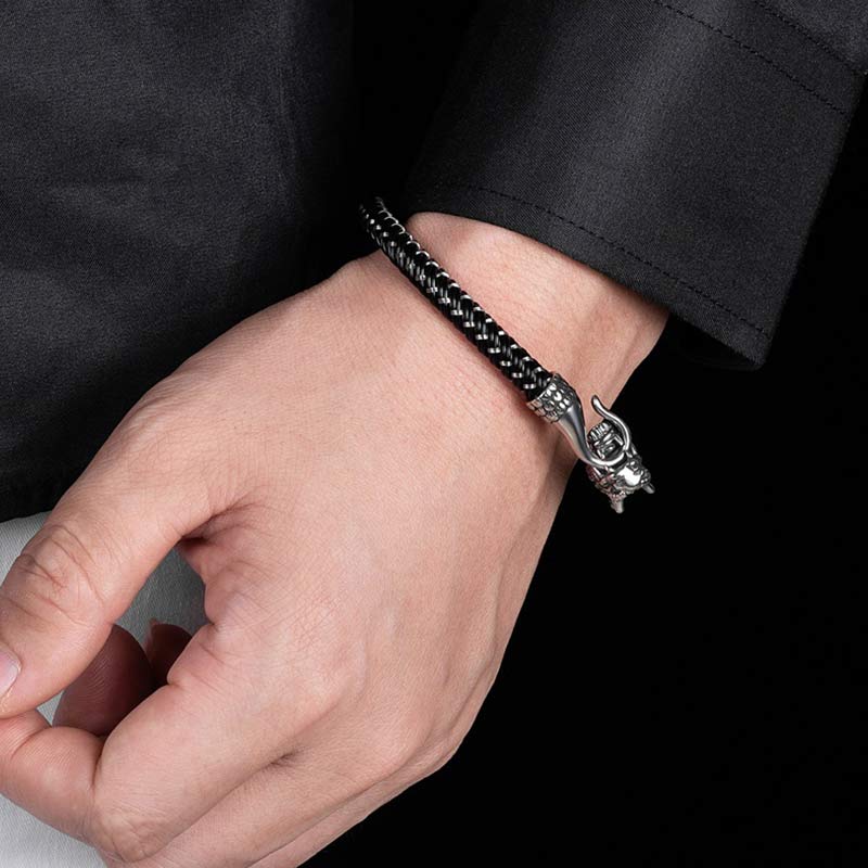 Bracelet de protection en acier titane avec dragon et Buddha Stones