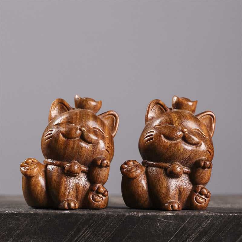 Mini lingot de bois de santal vert en Buddha Stones, chat porte-bonheur sculpté, décorations de bureau pour la paix - image 10