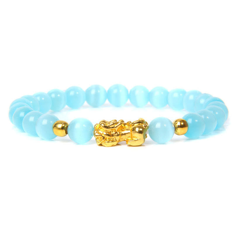 Bracelet Feng Shui en obsidienne Pixiu porte-bonheur Buddha Stones - Œil de chat bleu (Tour de poignet : 15-16 cm) - image 4