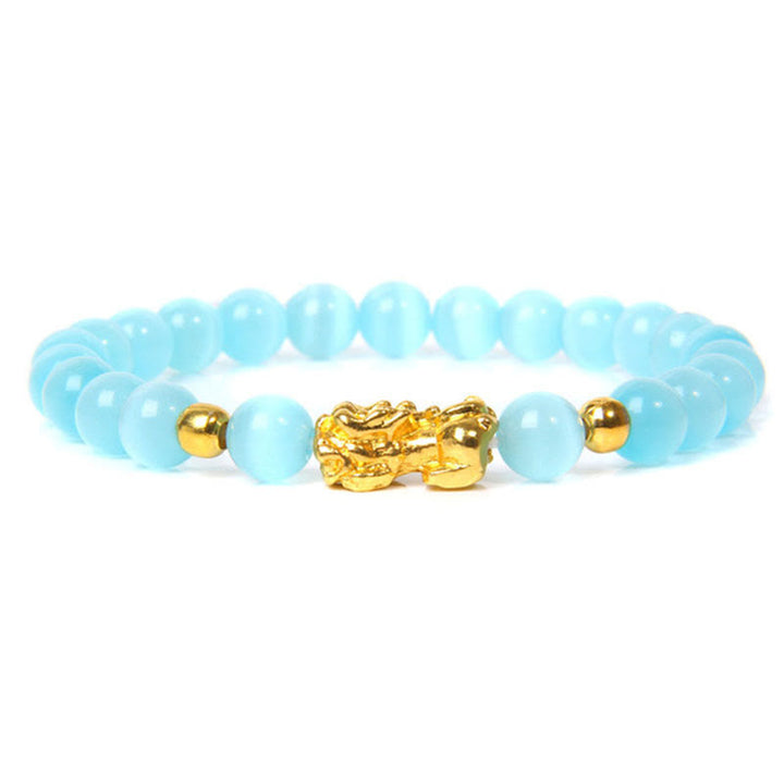 Bracelet Feng Shui en obsidienne Pixiu porte-bonheur Buddha Stones - Œil de chat bleu (Tour de poignet : 15-16 cm) - image 4