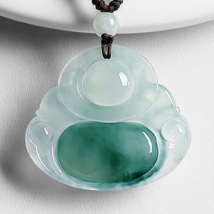 Collier pendentif porte-bonheur en jade cyan avec Buddha Stones