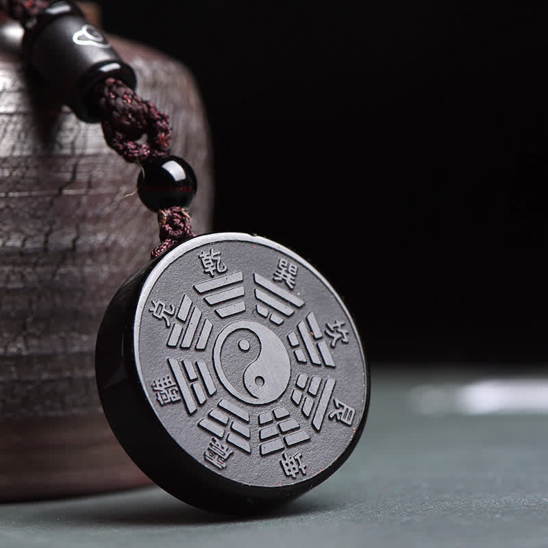 Collier pendentif force Yin Yang Bagua en obsidienne noire avec Buddha Stones - Obsidienne noire (Purification ♥ Transformation) - image 1