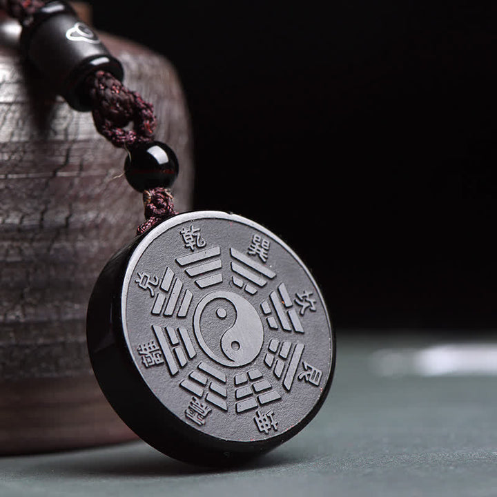 Collier pendentif force Yin Yang Bagua en obsidienne noire avec Buddha Stones - Obsidienne noire (Purification ♥ Transformation) - image 1