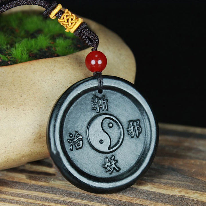 Collier pendentif harmonieux porte-bonheur Yin Yang en jade cyan naturel Hetian en Buddha Stones - Cyan Jade (Succès ♥ Guérison) - image 1