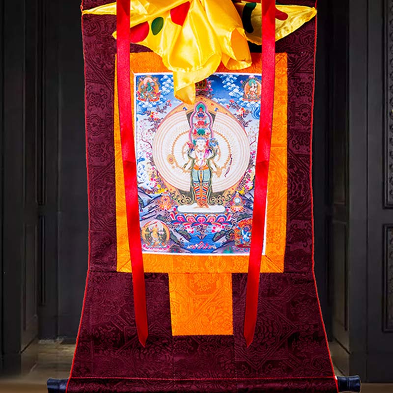 Décoration de bénédiction en forme de Thangka encadrée en Buddha Stones tibétaines à mille mains Avalokitesvara - image 5