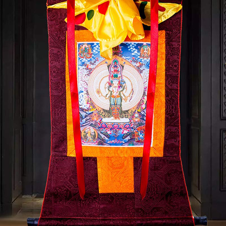 Décoration de bénédiction en forme de Thangka encadrée en Buddha Stones tibétaines à mille mains Avalokitesvara - image 5