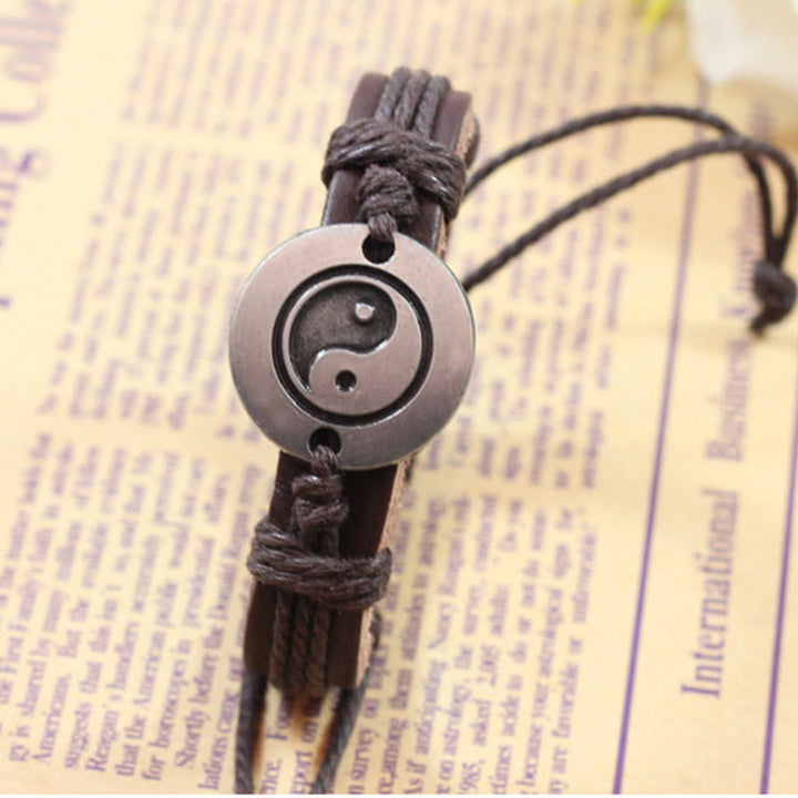 Bracelet en cuir avec cordon d'harmonie rétro Yin Yang et Buddha Stones