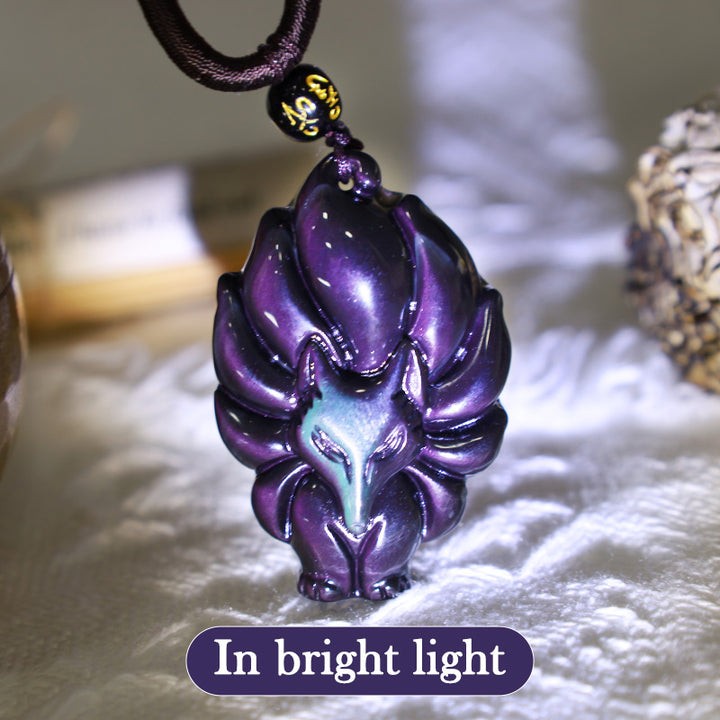 Collier pendentif positif en obsidienne arc-en-ciel naturelle Buddha Stones et obsidienne dorée brillante à neuf queues