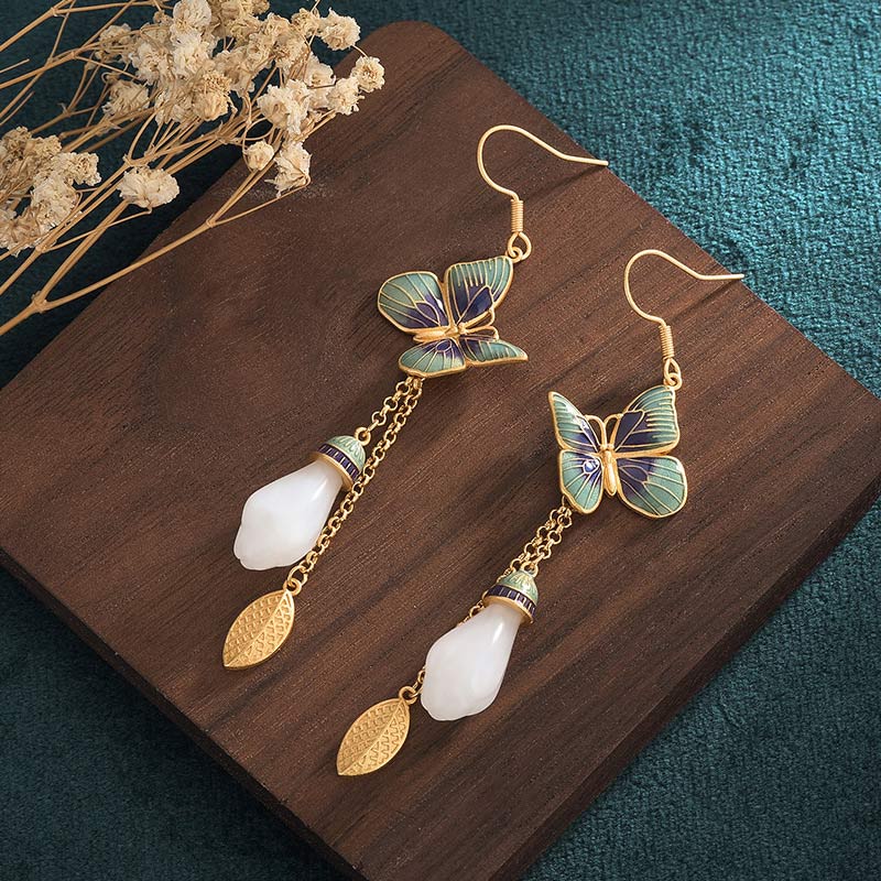 Boucles d'oreilles porte-bonheur en jade blanc Feng Shui Buddha Stones