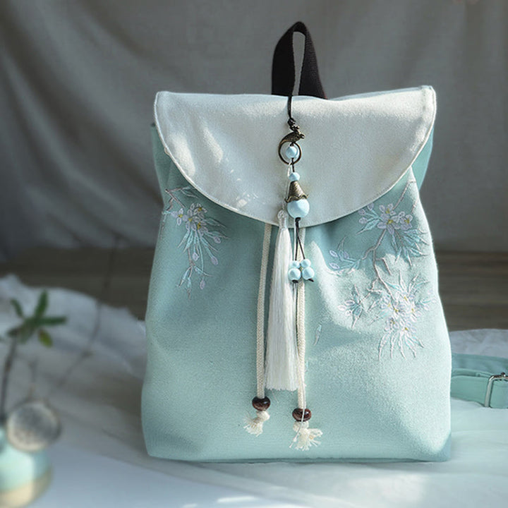 Sac à dos en toile de grande capacité brodé à la main avec Buddha Stones