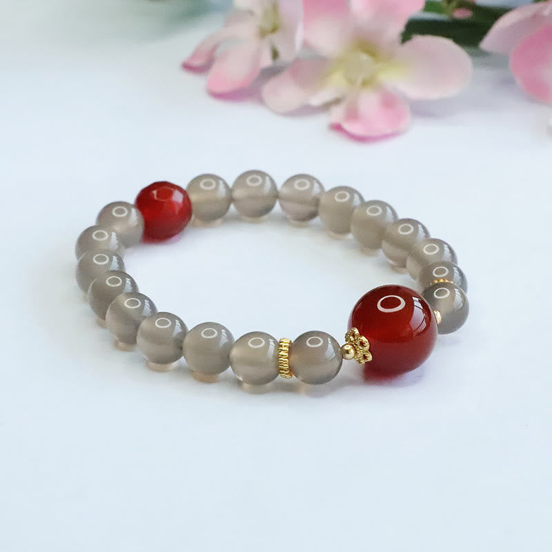Bracelet Harmonie Agate Rouge Calcédoine Grise Naturelle Buddha Stones