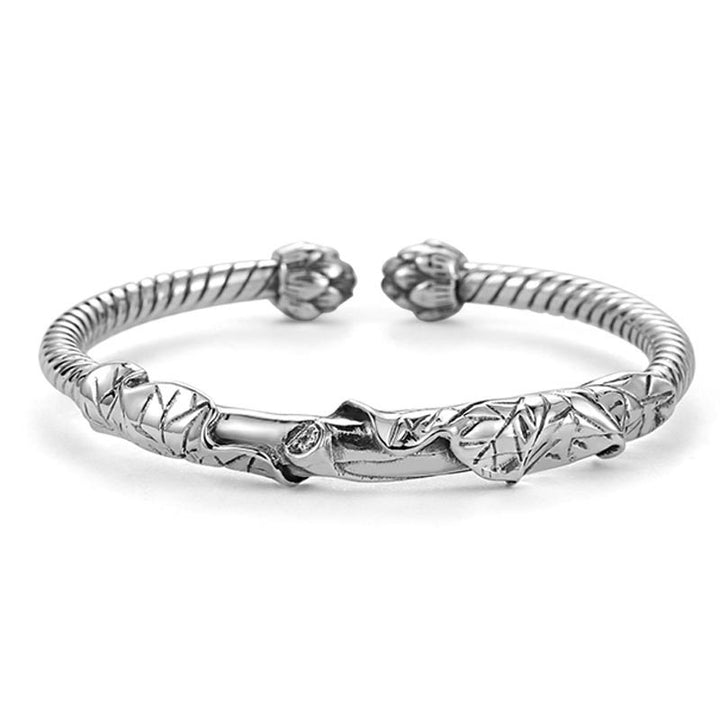 Bracelet de richesse en cuivre blanc avec lotus tibétain et Buddha Stones