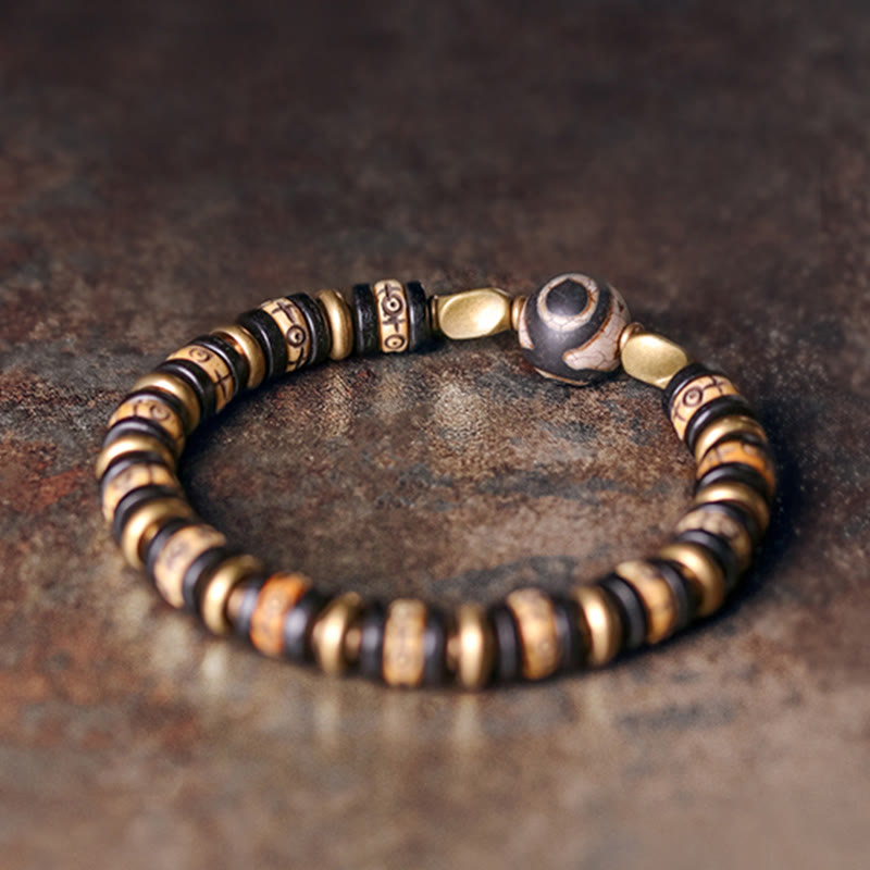 Bracelet de force en bois d'ébène et perles d'os tibétaines en Buddha Stones