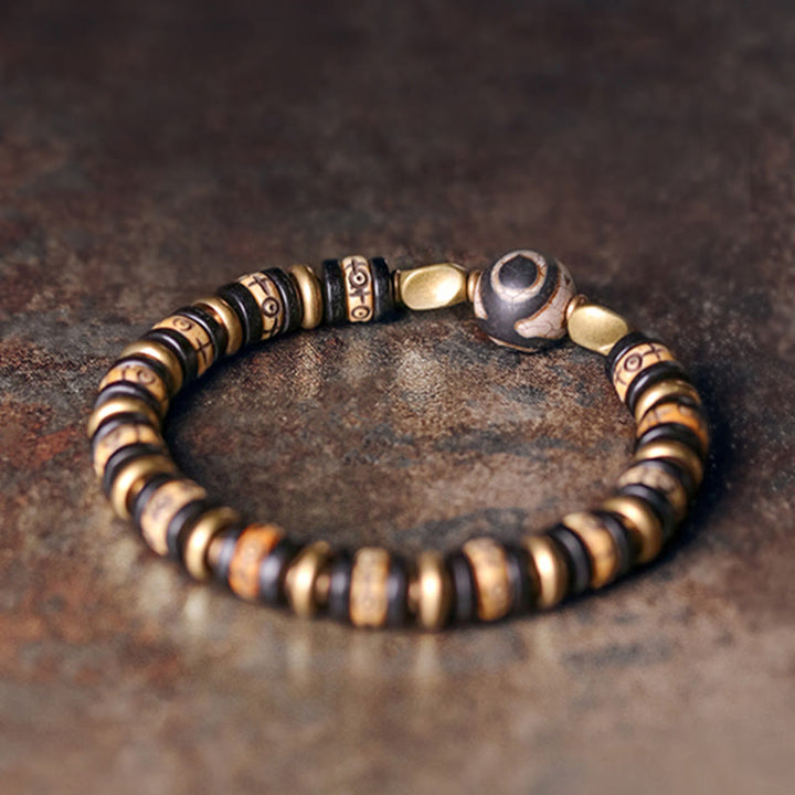 Bracelet de force en bois d'ébène et perles d'os tibétaines en Buddha Stones