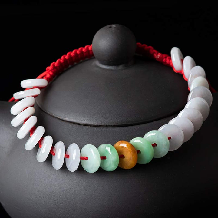 Bracelet tissé en fil rouge porte-bonheur en jade rond avec Buddha Stones