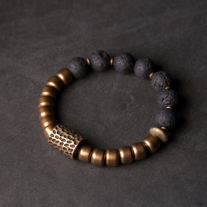 Bracelet de guérison en cuivre Buddha Stones et pierre de lave, obsidienne arc-en-ciel