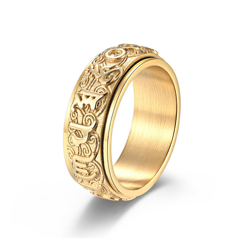 Bague en acier titane Buddha Stones Six True Words Équilibre Calme