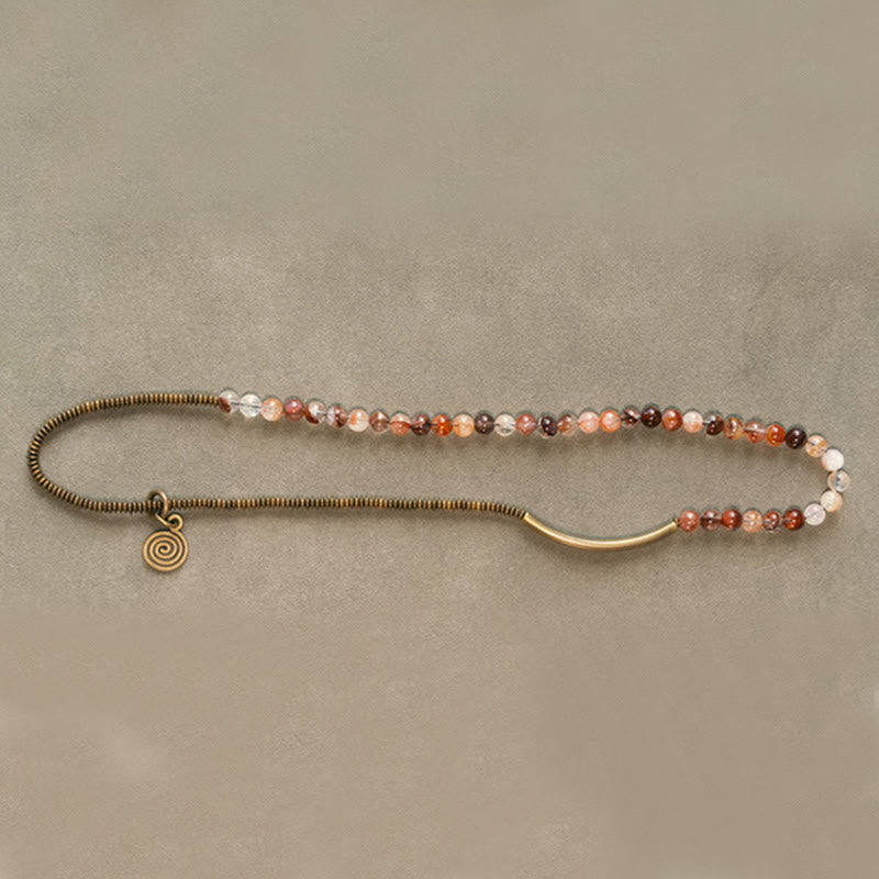 Bracelet en cuivre Love Forgive Buddha Stones quartz hématoïde rouge fantôme violet et quartz rutile vert