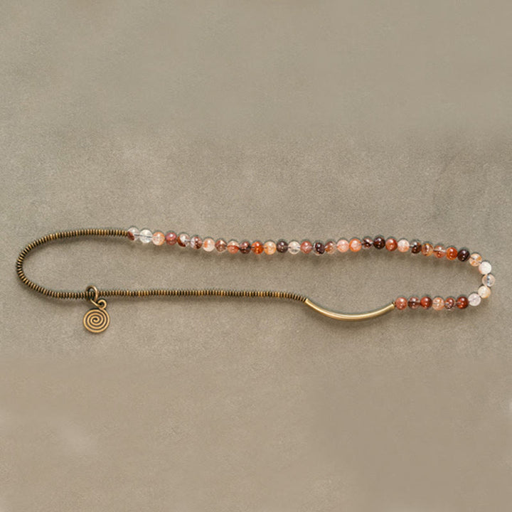 Bracelet en cuivre Love Forgive Buddha Stones quartz hématoïde rouge fantôme violet et quartz rutile vert