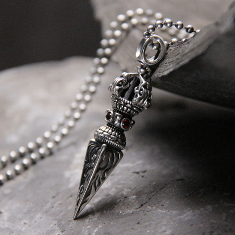 Collier pendentif Vajra en argent sterling 925 avec Buddha Stones