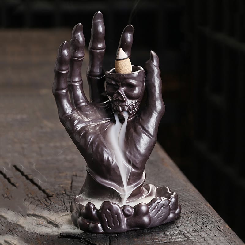 Buddha Stones Halloween Fantôme Main Tête de Mort Céramique Paix Guérison Brûleur D'encens Décoration