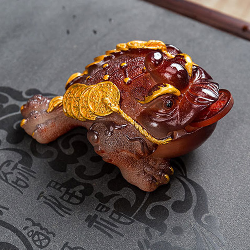 Buddha Stones changeantes de couleur FengShui richesse grenouille porte-bonheur pièce de cuivre thé animal de compagnie figurine en résine décoration
