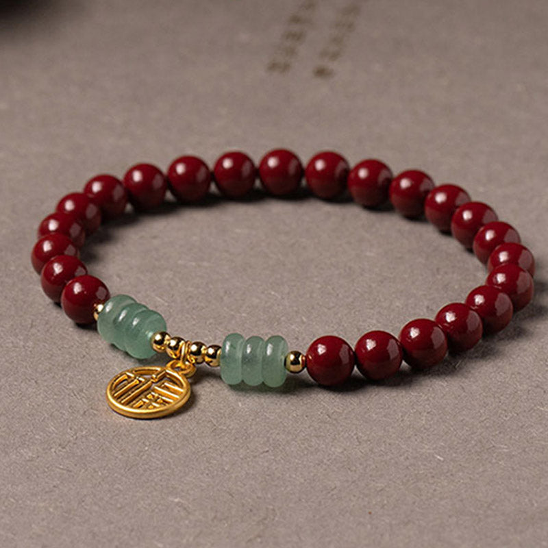 Bracelet porte-bonheur en aventurine verte et cinabre de Buddha Stones