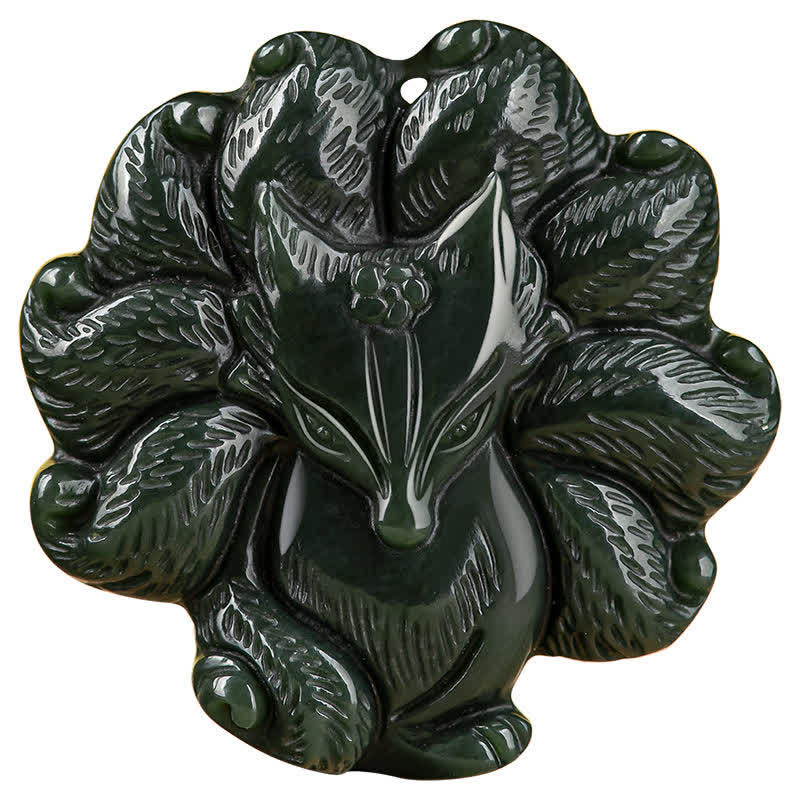 Collier pendentif porte-bonheur en jade cyan Hetian à neuf queues