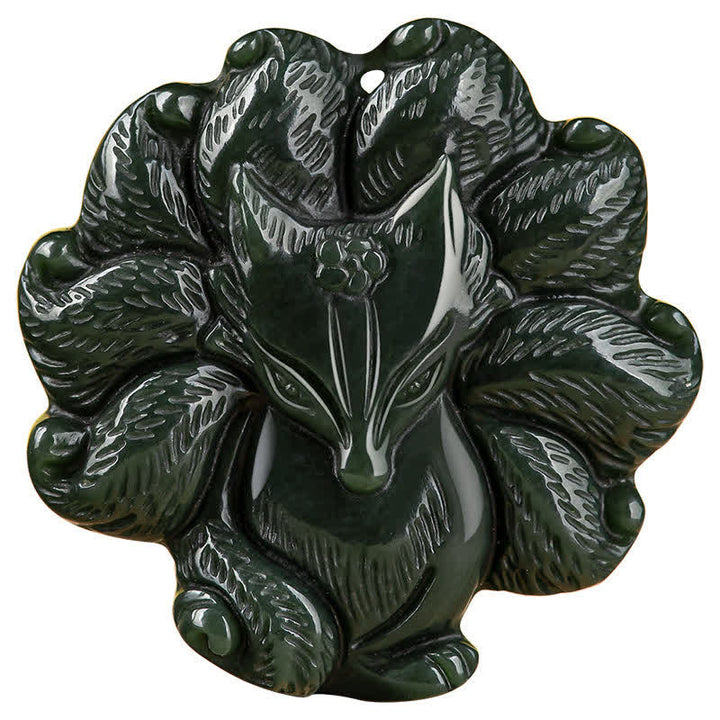 Collier pendentif porte-bonheur en jade cyan Hetian à neuf queues