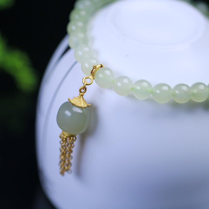 Bracelet porte-bonheur en argent sterling 925 avec perles de jade Hetian