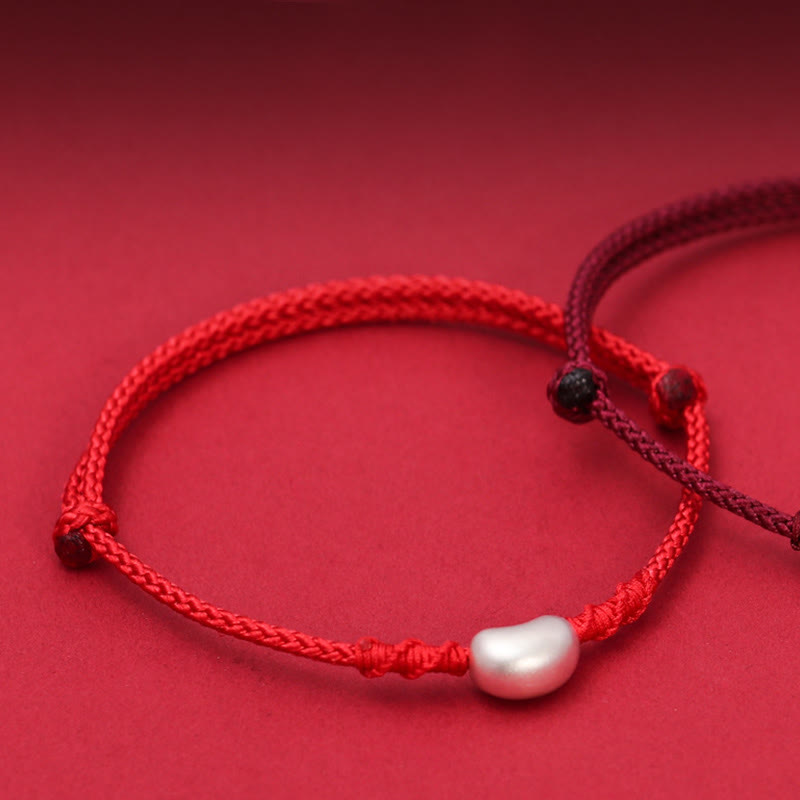 Bracelet tressé fait main en argent sterling 999 avec motif de haricot et Buddha Stones