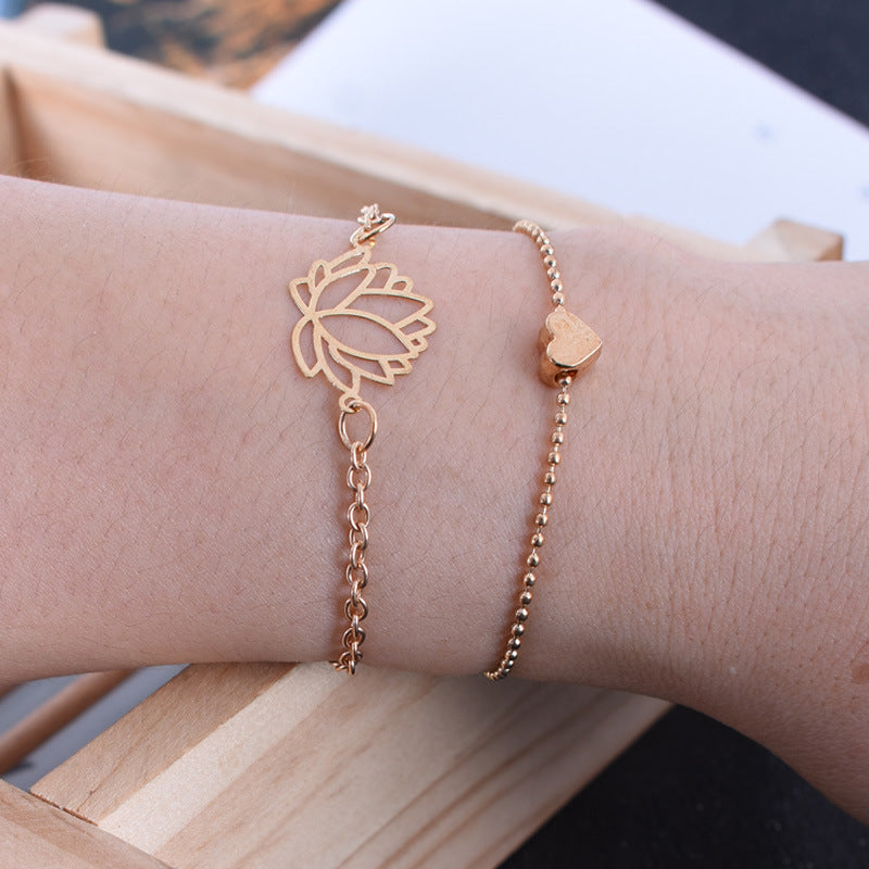 Bracelet Buddha Stones 2Pcs Fleur de Lotus Amour Coeur Illumination
