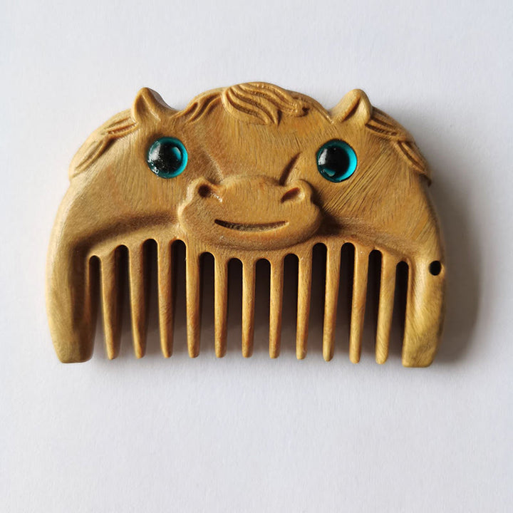 Mini peigne portable en bois de santal vert avec symbole du zodiaque chinois - Bois de santal vert - Cheval - image 27