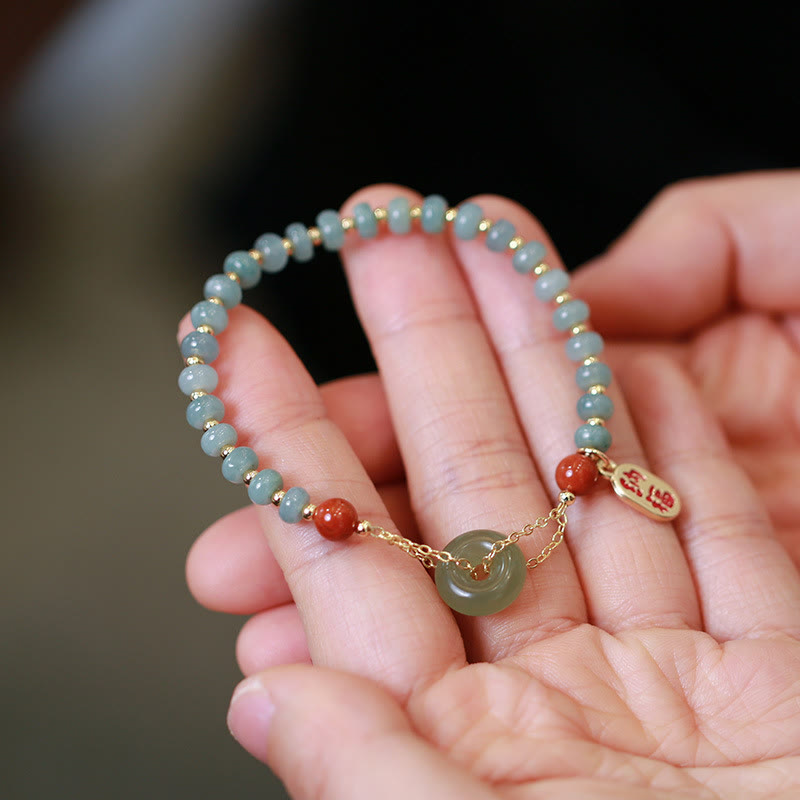Bracelet porte-bonheur en Buddha Stones naturel Hetian et agate rouge avec boucle de paix