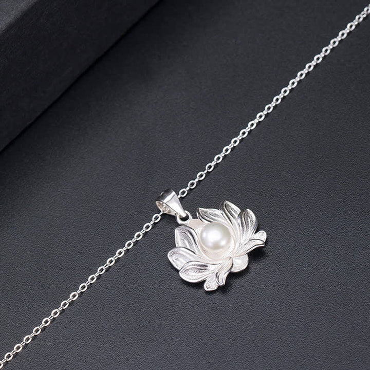 Buddha Stones Argent Sterling 925 Collier Fleur de Lotus Perle Richesse Pendentif - image 8