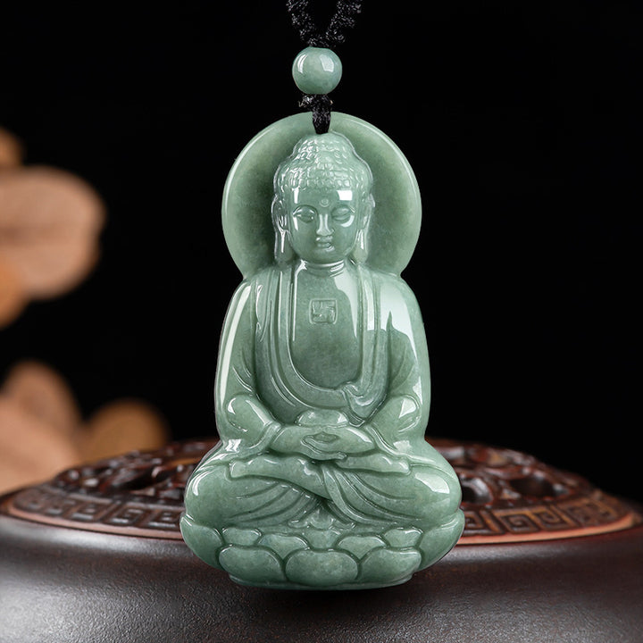 Collier en cordon de compassion avec amulette en jade Bouddha Amitabha et Buddha Stones