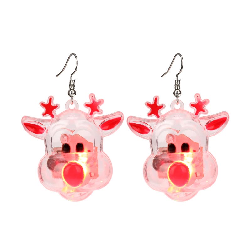 Boucles d'oreilles lumineuses à LED en forme d'élan et de sapin de Noël