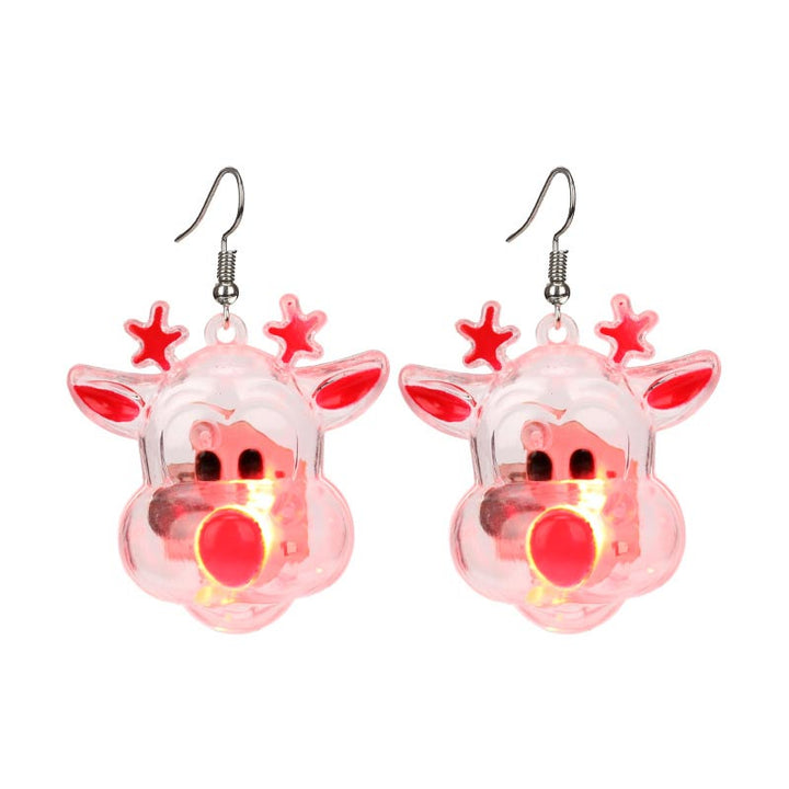 Boucles d'oreilles lumineuses à LED en forme d'élan et de sapin de Noël