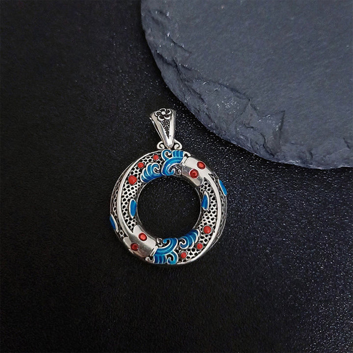 Collier pendentif en cuivre avec boucle de paix et poisson Koi en Buddha Stones