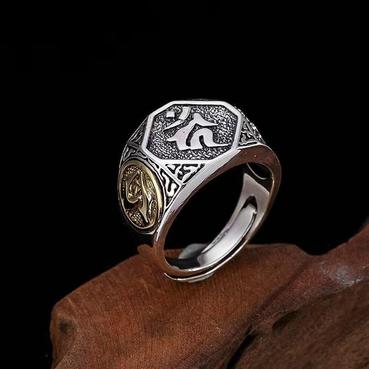 Bague ajustable en argent sterling 925 Buddha Stones et motif sanskrit sculpté - image 1