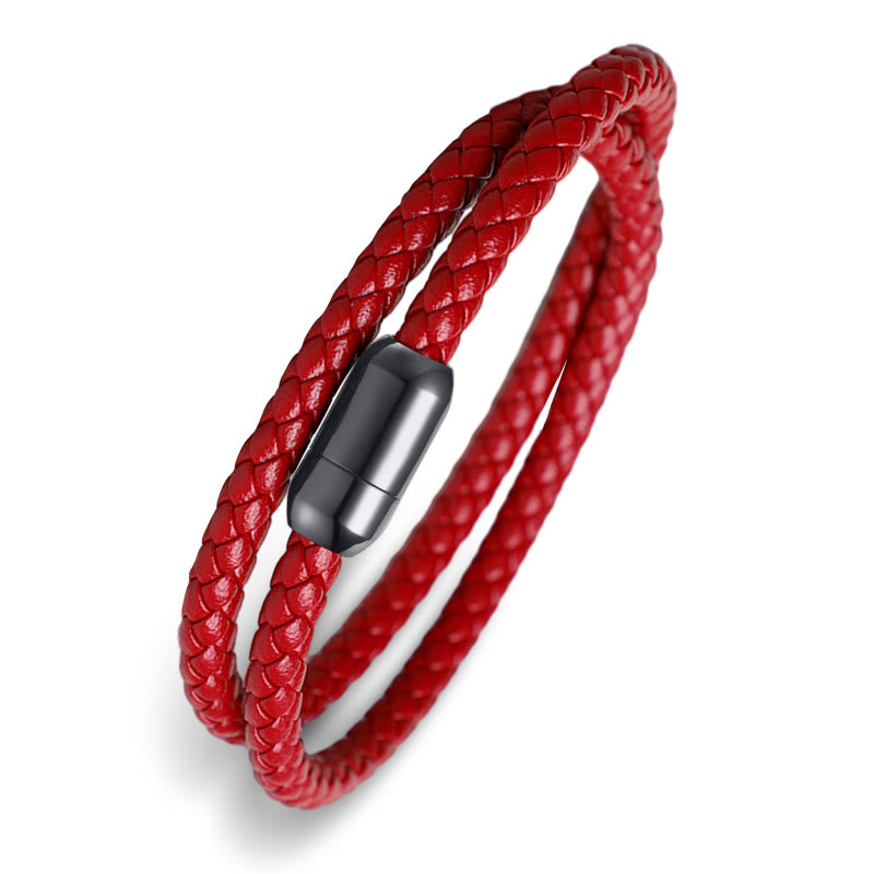 Bracelet de protection à boucle magnétique en cuir véritable avec cordon rouge Buddha Stones
