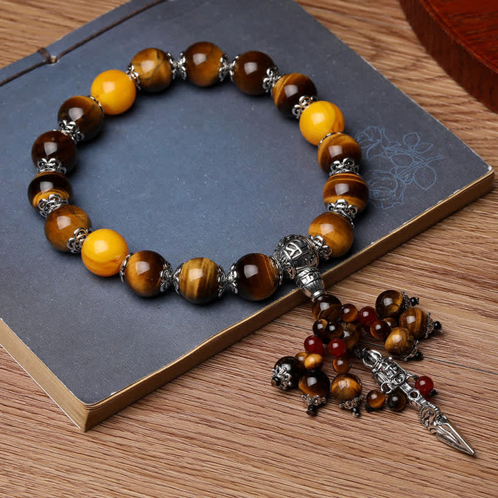 Bracelet de guérison en pierre d'agate rouge œil de tigre naturel, veine de dragon, Vajra Dorje, décoration de voiture
