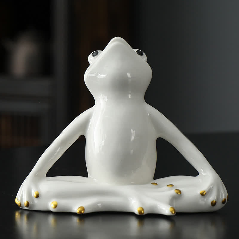 Statue décorative en céramique représentant une grenouille zen en méditation - Grenouille de méditation - Blanc - image 5